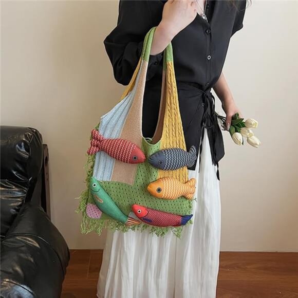 KAWAII Super Cute Funny FISH TOTE BAG Novelty HANDBAG UNIQUE Purse GIFT IDEA - Picture 5 of 7
